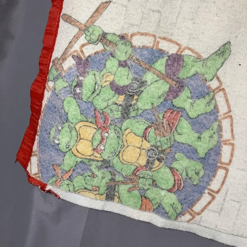 Vintage TMNT Teenage Mutant Ninja Turtles‎ Blanket Throw 86x67 Red Trim Made USA